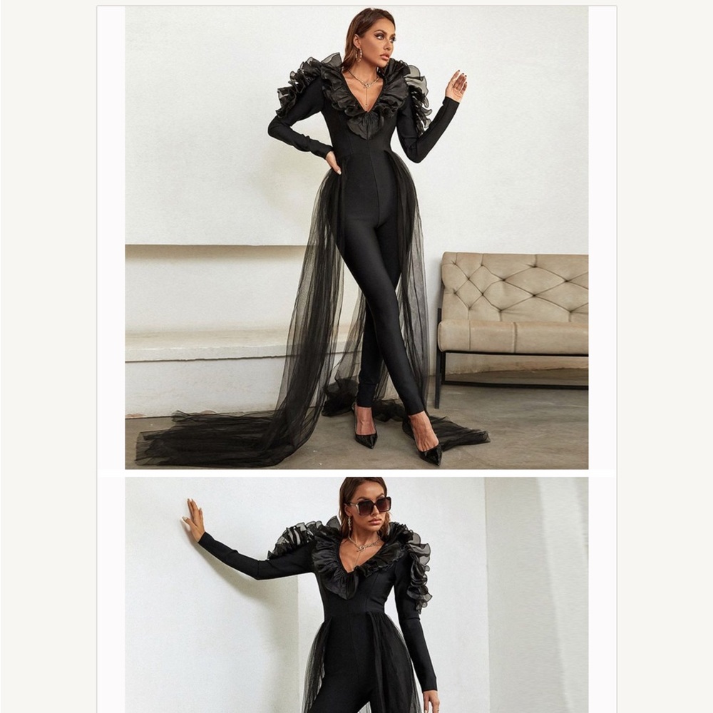 Luxury black tulle jumpsuit